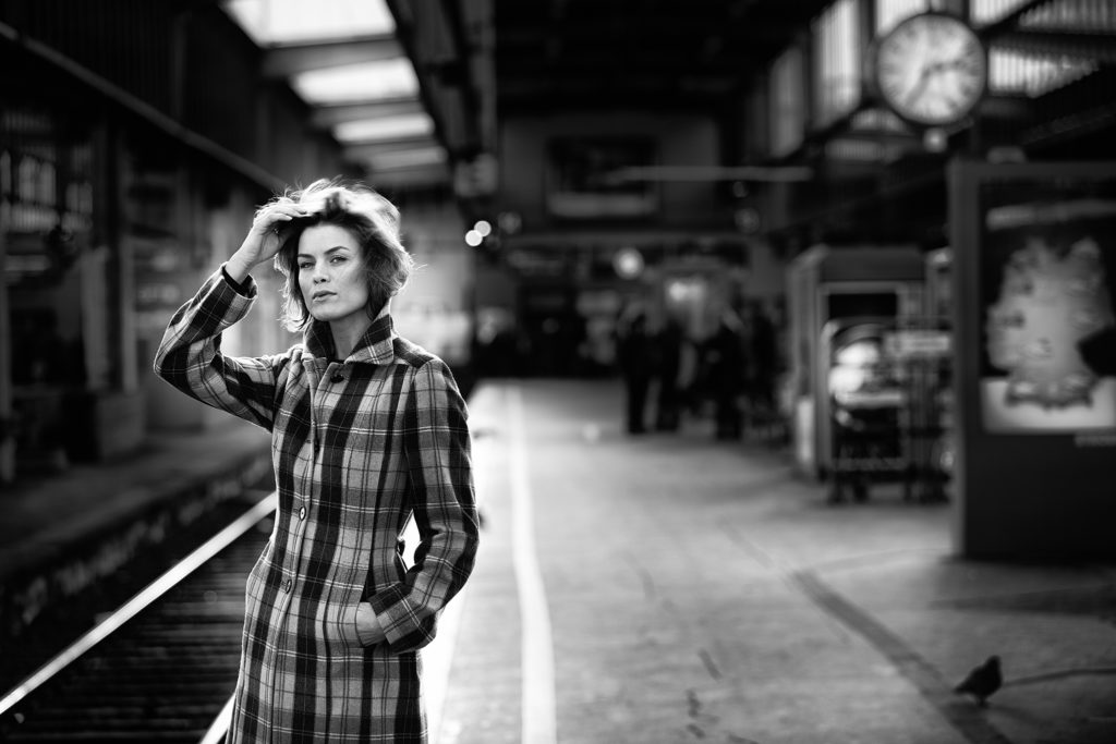 Portrait of a beautiful woman, at a plattform in a train station, Portrait, Portraits, Ernst Merkhofer